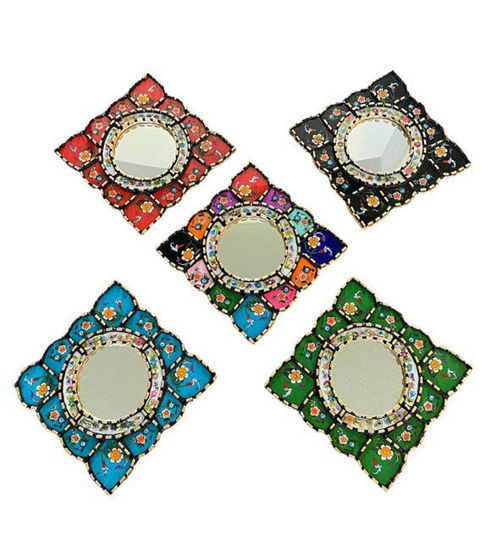 Picture of Peruvian Decorative Mirrors 15"-17" exterior frame, Diamond shape, Home Decor, Wall Art , Interior Design, floral pattern
