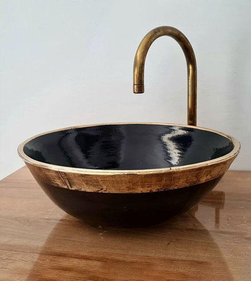 Picture of Black & Aged Brushed Brass Bathroom Vanity Sink