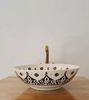 Picture of Black & White Moroccan Bathroom Sink – Mid Century Modern Ceramic Wash Basin – Handmade Countertop Vanity Vessel (8”–20”)