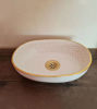 Picture of 14K Gold & Pink Moroccan Bathroom Sink – Handmade Oval Ceramic Washbasin | Mid-Century Modern Vanity Sink