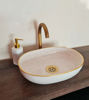 Picture of 14K Gold & Pink Moroccan Bathroom Sink – Handmade Oval Ceramic Washbasin | Mid-Century Modern Vanity Sink