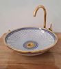 Picture of 14K Gold & Fez Blue Ceramic Vessel Sink – Custom Moroccan Vanity Washbasin for Guest & Master Bathrooms