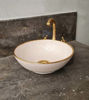 Picture of 14 Karat Gold & Rose Gold Washbasin Ceramic Bathroom Vessel - CUSTOMIZABLE 14k Gold Rim Bathroom Sink - Guest's Room Vanity Vessel Sink