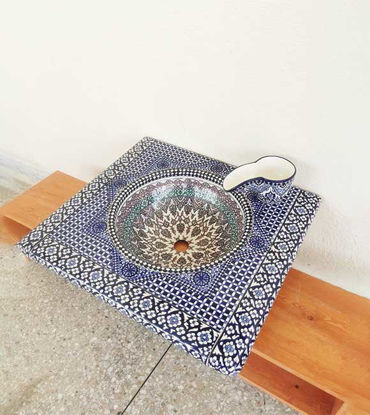 Picture of Customizable Ceramic & Mosaic Wall-Mounted Console Sink – Handmade Antique Washbasin in Mid-Century Style