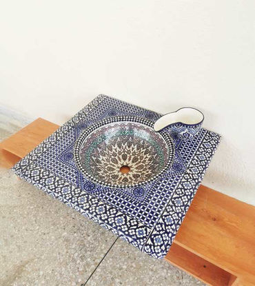 Picture of CUSTOMIZABLE Ceramic & Mosaic Wall Mounted Sink / Console Sink , Handmade , Antique Washbasin For Bathroom - Mid Century Style Bathroom Sink