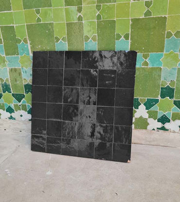 Picture of Coal Black Terracotta Zellije "36 50 x 50mm Tiles" 12" x 12" Pannel, Handmade Bathroom Kitchen Tiles Straight Edge Ceramic Singular Tile