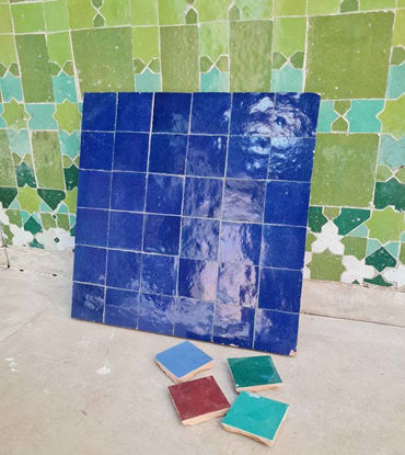 Picture of Blue Terracotta Zellije "36 50 x 50mm Tiles", 12" x 12" Pannel - Handmade Bathroom Kitchen Tiles Straight Edge Ceramic Singular Subway Tile