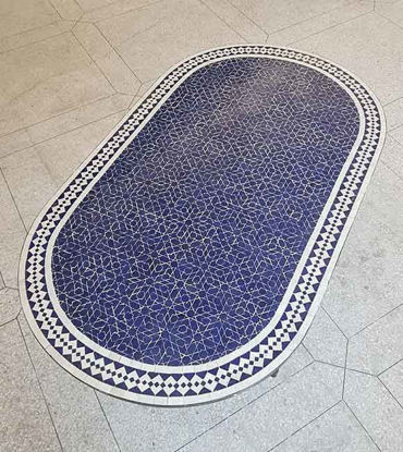 Picture of Custom Made Oval Mosaic Table - Crafts Mosaic Table - Blue Mosaic Table - Mid Century Zellije Table - Handmade Solid Outdoor Table GIFT Idea