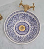 Picture of Blue & White Bathroom Wash Basin - Bathroom Vessel Sink - Countertop Basin - Mediterranean Bowl Sink Lavatory - Solid Brass Drain Cap Gift