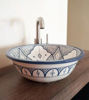 Picture of Blue & White Bathroom WashBasin - Bathroom Vessel Sink - Countertop Basin - Mediterranean Bowl Sink Lavatory - Solid Brass Drain Cap Gift