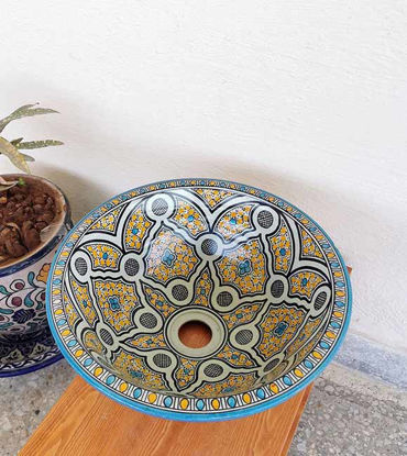 Picture of Customizable Hand-Painted Ceramic Vessel/Drop-In Sink – Moroccan Artisan Bathroom Basin