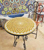 Handcrafted golden mosaic table featuring Zellige tiles, ideal for indoor or outdoor use.