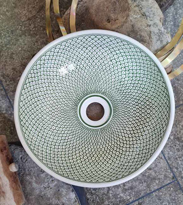 Picture of CUSTOMIZABLE Green & White Ceramic Vessel / Drop In Sink, Bathroom Ceramic Sink Bowl, HandPainted Ceramic Basin, Countertop Vessel Sink