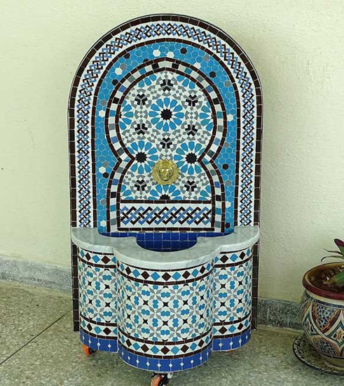Picture of CUSTOMIZABLE Garden Patio Rustic Outdoor Wall Water Fountain - Outdoor Indoor Mid Century Fountain - Mosaic Artwork - Handmade Wall Fountain