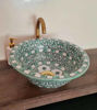 Picture of CUSTOMIZABLE Ceramic Vessel / Drop In Sink, Bathroom Ceramic Sink Bowl, Handmade Ceramic Basin, Teal Green & white sink, Bathroom Remodeling