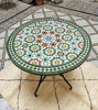 Handcrafted round mosaic table featuring vibrant Zellige tiles, ideal for adding a cultural touch to any space.