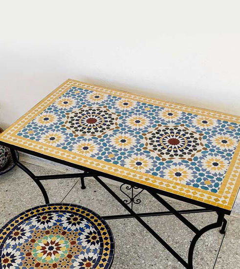 Picture of Customizable Moroccan Mosaic Table Top – Handmade Zellige Patio Dining Table for Mid Century Decor