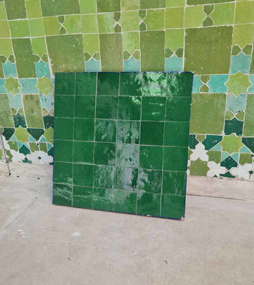 Picture of Handmade Emerald Green Terracotta Zellige Tiles – 50x50mm Moroccan Mosaic for Kitchen & Bathroom