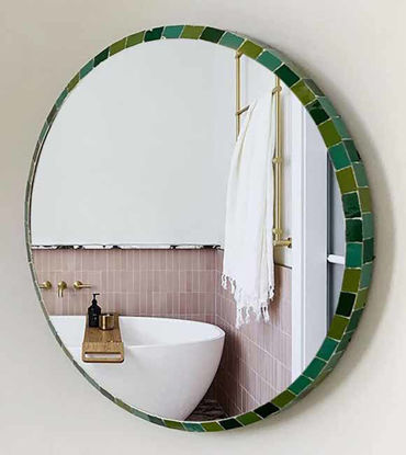 Picture of Emerald Green Zellige Tiles Round Mirror – Handmade Moroccan Mosaic Wall Mirror