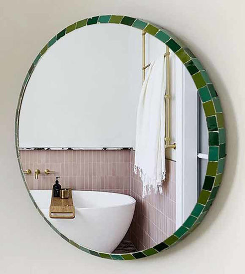 Picture of Emerald Green Zellige Tiles Round Mirror – Handmade Moroccan Mosaic Wall Mirror