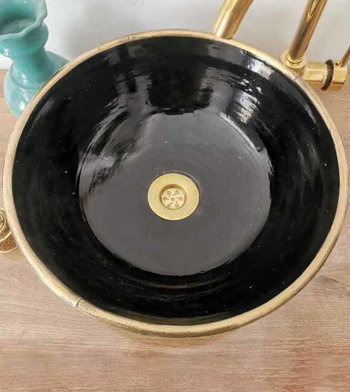 Picture of Free 2 Days Shipping Customosaic Clearance 16" Round Black Barss Vessel Bathroom Sink - Holiday Gift