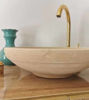 Side view of Round Raw Beige Clay Bathroom Sink