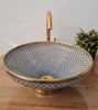 Picture of Farmhouse London Basin - Fez Blue Mid-Century Modern Vanity Sink - Brushed Solid Brass Rimed - Fish Scales Minimalist Design Sink + Gift