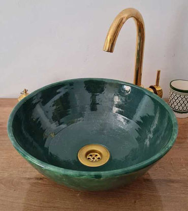 Picture of Emerald Green Moroccan Ceramic Bathroom Sink – ZITI Rustic Handmade Washbasin