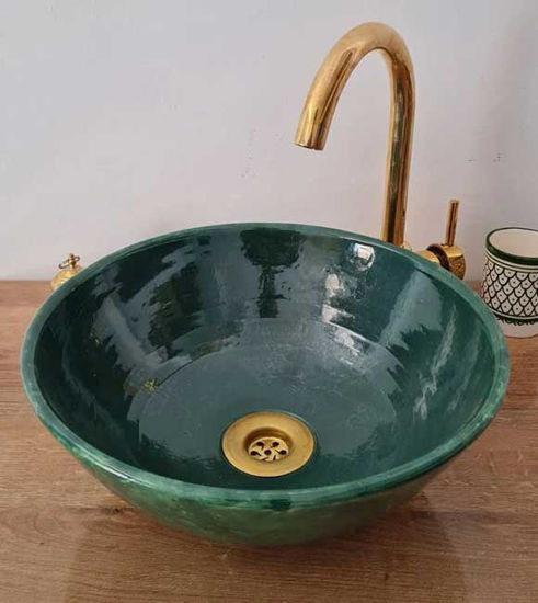 Picture of Emerald Green Moroccan Ceramic Bathroom Sink – ZITI Rustic Handmade Washbasin