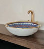 Picture of Drop-Up Ceramic Vessel Sink with Brushed Brass Rim – Handpainted Bathroom Basin for Mid-Century & Antique Décor