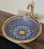 Picture of Drop-Up Ceramic Vessel Sink with Brushed Brass Rim – Handpainted Bathroom Basin for Mid-Century & Antique Décor
