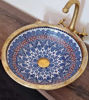 Picture of Drop-Up Ceramic Vessel Sink with Brushed Brass Rim – Handpainted Bathroom Basin for Mid-Century & Antique Décor
