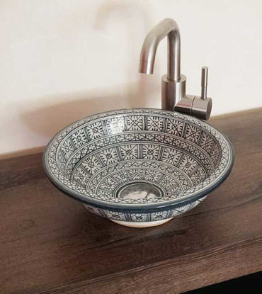 Picture of Drop In or Undermount Bathroom Sink - Handpainted Ceramic Bathroom Vessel - Antique Bathroom Decor - Mid Century Bathroom Sink
