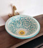 Picture of Handpainted Bohemian Bathroom Sink – Moroccan Fish Scales Design – Drop-In or Undermount Ceramic Vessel – Mid-Century Vanity Basin