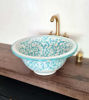 Picture of Handpainted Bohemian Bathroom Sink – Moroccan Fish Scales Design – Drop-In or Undermount Ceramic Vessel – Mid-Century Vanity Basin