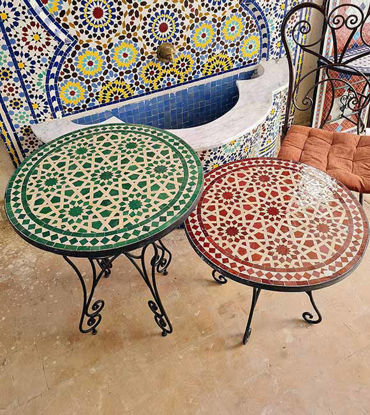 Picture of Handmade Outdoor Coffee Table - Complicated Mosaic Pattern Green Table - Bistro Table GIFT