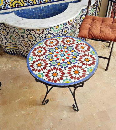 Picture of Handmade Outdoor Coffee Table - Complicated Mosaic Pattern Multi-Colored Table - Bistro Table - Housewarming Gift