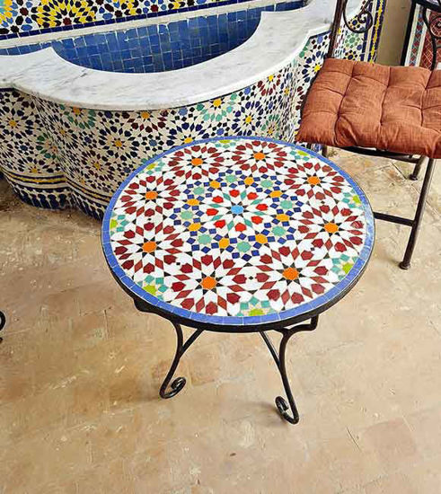 Picture of Handmade Outdoor Mosaic Coffee Table – Multi-Colored Zellige Bistro Table