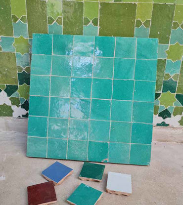 Picture of Green Terracotta Zellige "30 30 x 50mm Tiles", 12" x 12" Pannel - Handmade Bathroom Kitchen Tiles Straight Edge Ceramic Singular Subway Tile