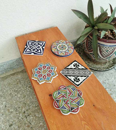 Picture of Handmade Ceramic Drink Coasters 6 Set, HandPainted Absorbent Coasters for Drinks ,Stone Style Coaster Set Wooden Table ,Housewarming, Gift
