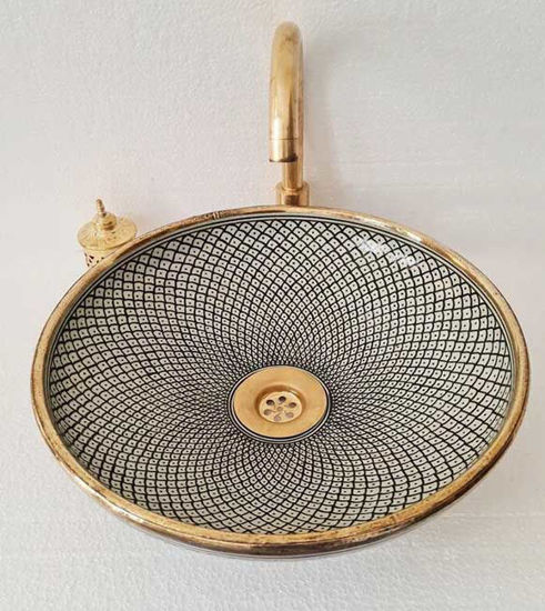 Picture of Handcrafted Farmhouse London Basin - Mid-Century Modern Vanity Sink - Brushed Solid Brass Rimed - Fish Scales Minimalist Design Sink