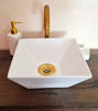 Picture of Handcrafted White Square Bathroom Sink - Minimalist White Bathroom Vessel - Modern Ceramic Basin +Handmade Brass Drain, Free 3 Days Shipping