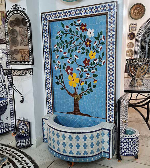 Picture of Handmade Mid-Century Moroccan Mosaic Wall Fountain – Outdoor Garden & Patio Decor