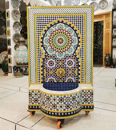 Picture of HUGE Garden Patio Rustic Outdoor Wall Water Fountain - Outdoor Indoor Mid Century Fountain - Mosaic Artwork - Handmade Wall Fixable Fountain