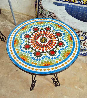 Picture of Mid Century Modern Patio Table - Custom Made Zellige Table - Round Outdoor Table - Set Outdoor Garden Furniture GIFT - Fully Handcrafted