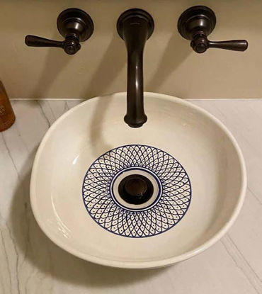 Picture of Boho Chic Hand-Painted Moroccan Ceramic Vessel Sink – Artisan Irregular Bowl Washbasin