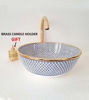 Picture of Handmade Moroccan Ceramic Bathroom Sink – Mid-Century Modern Boho Washbasin with Golden Trim + Free Brass Drain Cap & Candle Holder