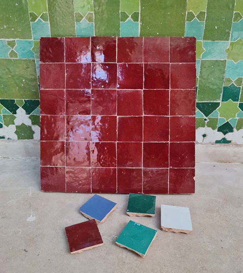 Picture of Handmade Red Burgundy Terracotta Zellige Tiles – 50x50mm Moroccan Mosaic for Kitchen & Bathroom