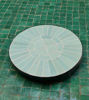 Handmade aqua Zellige mosaic table top with a circular design, blending Moroccan artistry with mid-century elegance for versatile decor.
