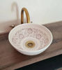 Picture of Pink & White Bathroom Wash Basin - Bathroom Vessel Sink - Countertop Basin - Mediterranean Bowl Sink Lavatory - Solid Brass Drain Cap Gift